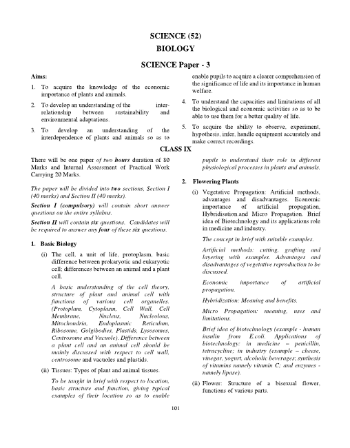 Icse Class Biology Syllabus Examinations