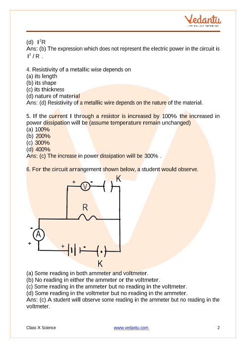 Cbse Class Science Chapter Electricity Important Questions
