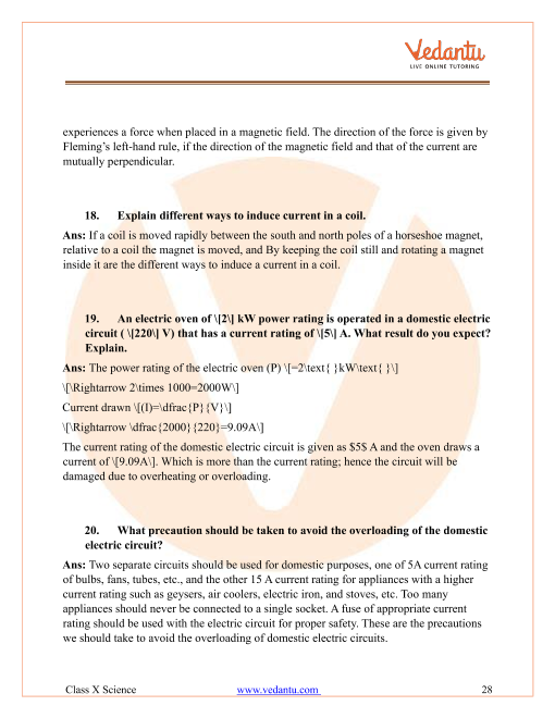 CBSE Class 10 Science Chapter 12 Electricity Important Questions