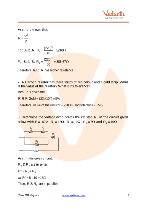 Cbse Class Physics Chapter Current Electricity Important