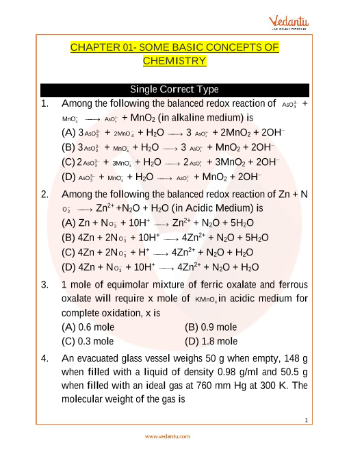 Jee Advanced Some Basic Concepts Of Chemistry Important Questions