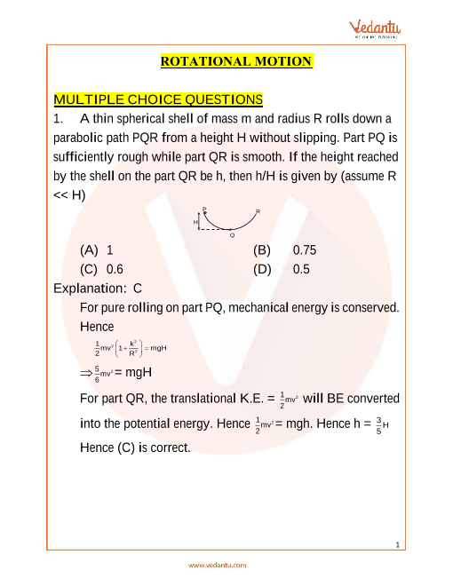 Jee Main Rotational Motion Important Questions