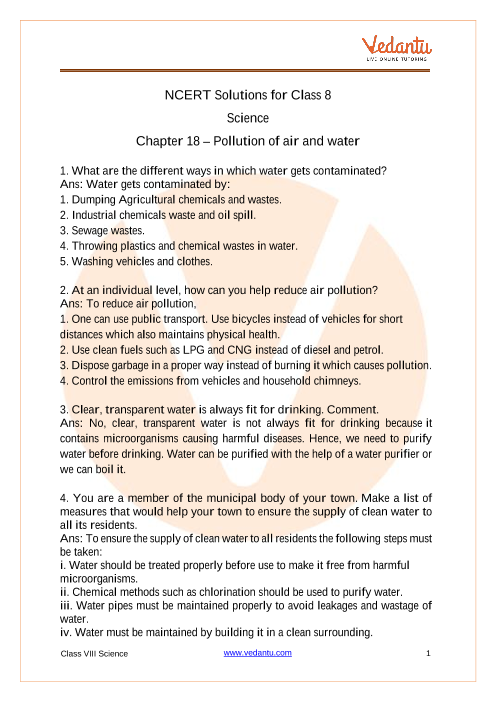 Ncert Solutions For Class Science Chapter Pollution Of Air And Water