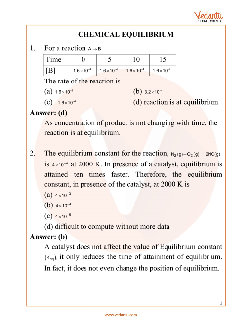 CHAPTER CHEMICAL EQUILIBRIUM MCQs PDF PDF Chemical 48 OFF