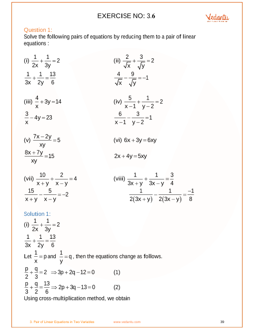 Solve The Following Pair Of Linear Equation By Substitution Method And Cross Multiplication Tessshebaylo