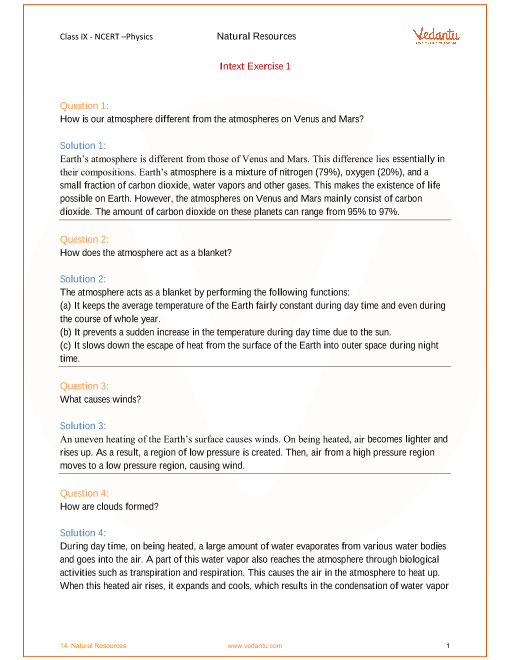 Ncert Solutions For Class 9 Science Chapter 14 Natural Resources Free Pdf