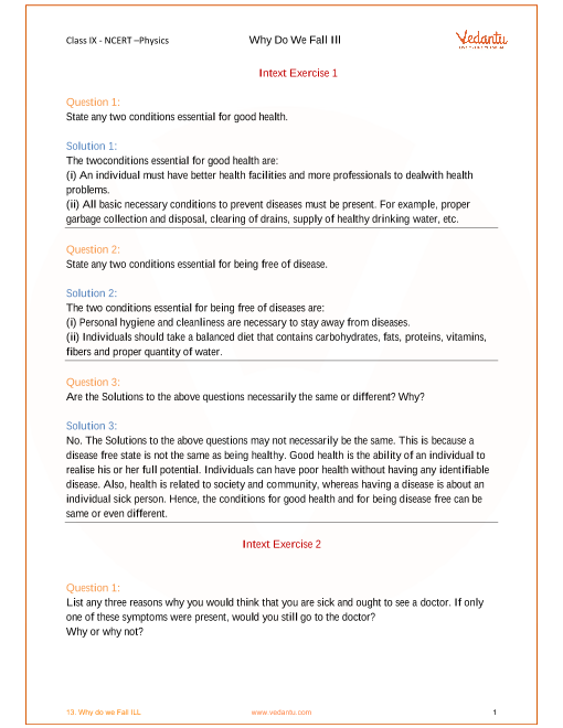 Ncert Solutions For Class 9 Science Chapter 13 Why Do We Fall Ill Free Pdf