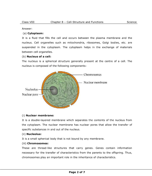 Ncert Solutions For Class 8 Science Chapter 8 Cell Structure And Functions