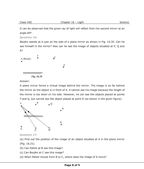 Ncert Solutions For Class 8 Science Chapter 16 Light