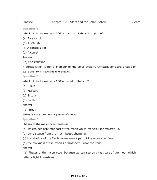 Solar System Questions For 6th Grade With Answers Pdf