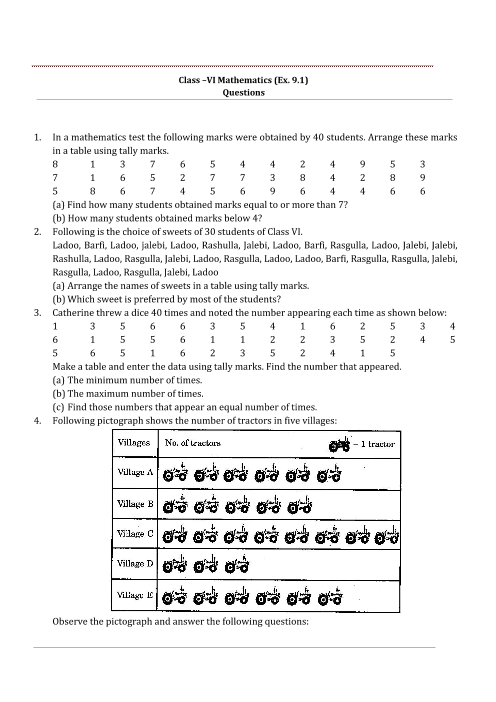 ncert solutions for class 6 maths chapter 9 data handling