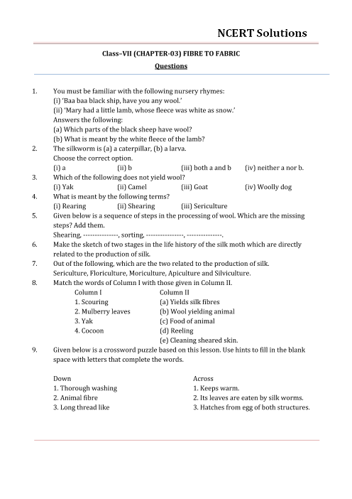 ncert solutions for class 7 science chapter 3 fibre to fabric free pdf