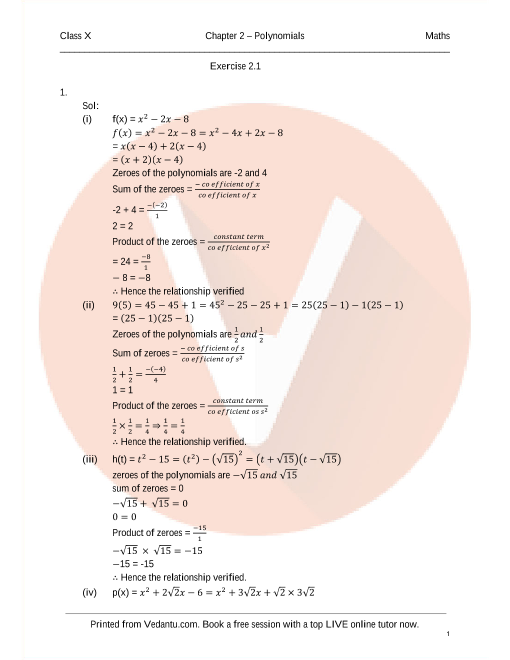 RD Sharma Class 10 Maths Solutions Chapter 2 Polynomials