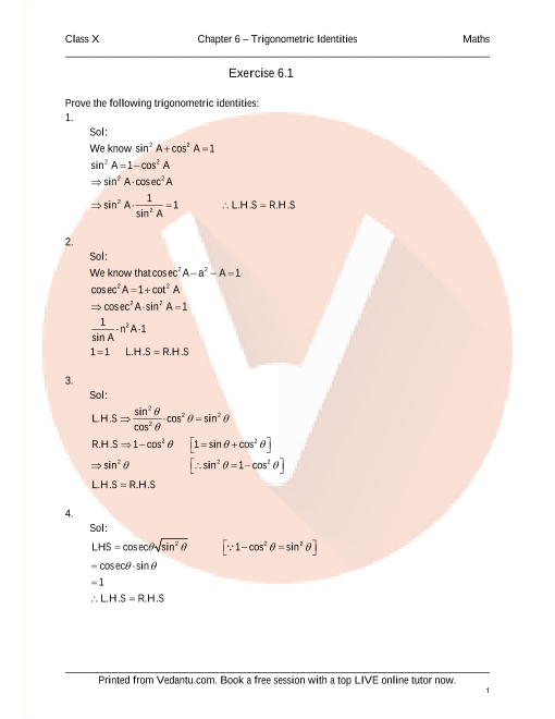 Trigonometric Identities Class 10 Ncert Solutions