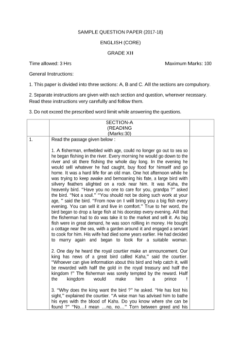 CBSE Sample Question Papers for Class 12 English (Core) - Mock Paper 1