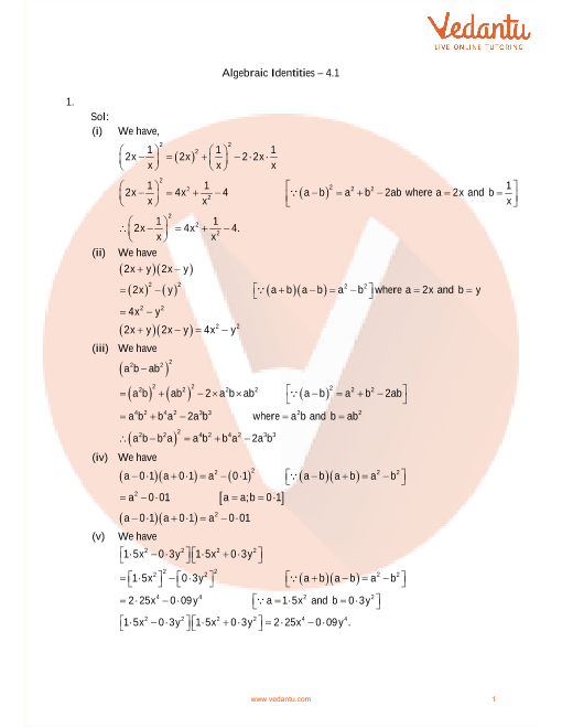 RD Sharma Class 9 Maths Solutions Chapter 4 - Algebraic Identities