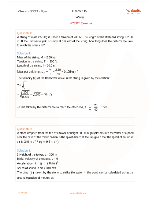 Ncert Solutions For Class 11 Physics Chapter 15 Waves Free Pdf 0013