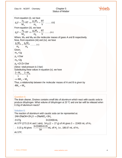 Ncert Solutions For Class 11 Chemistry Chapter 5 States Of Matter Free Pdf