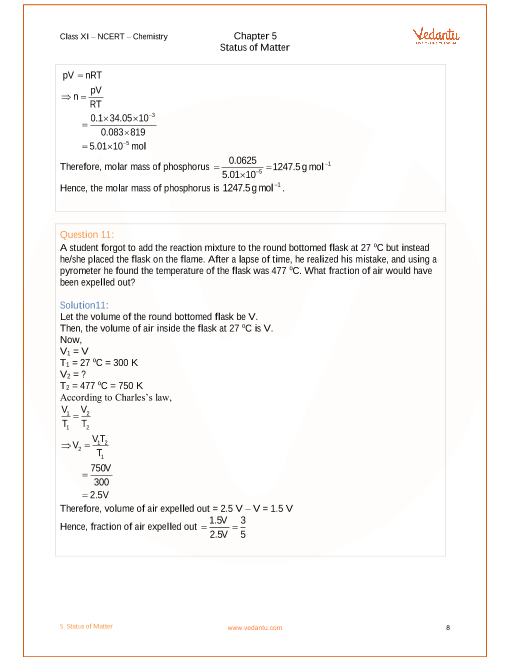 Ncert Solutions For Class 11 Chemistry Chapter 5 States Of Matter Free Pdf