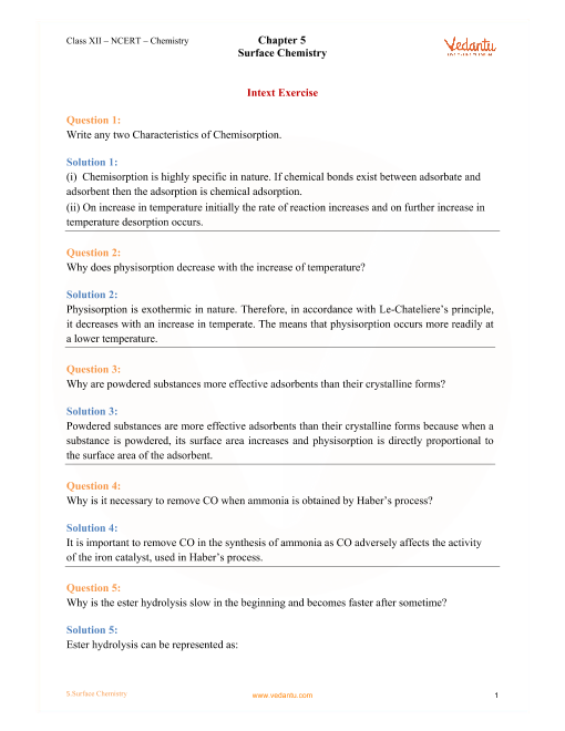 Ncert Surface Chemistry For Class 12 Chemistry Chapter 5 - 