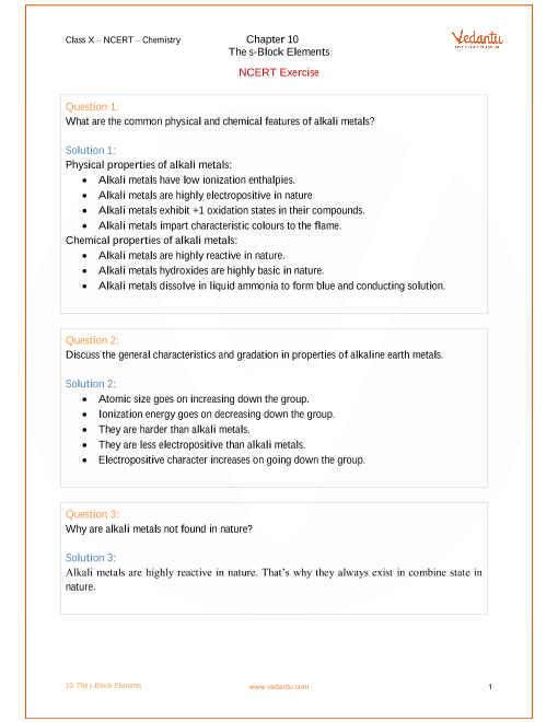 Ncert Solutions For Class 11 Chemistry Chapter 10 The S