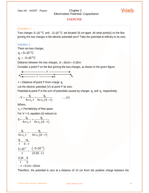 NCERT Solutions For Class 12 Physics Chapter 2 Electrostatic Potential 