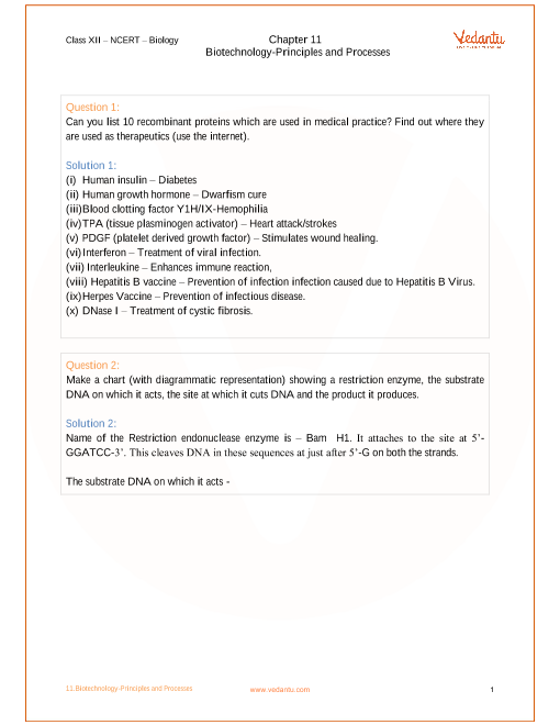 Ncert Solutions For Class 12 Biology Chapter 11 - 