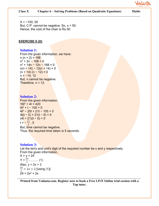 Solving Simple Problems Based On Quadratic Equations