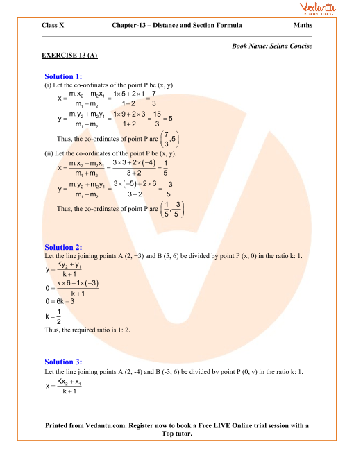 Section And Mid Point Formula Solutions For Icse Board Class 10 Mathematics Concise Selina 6200