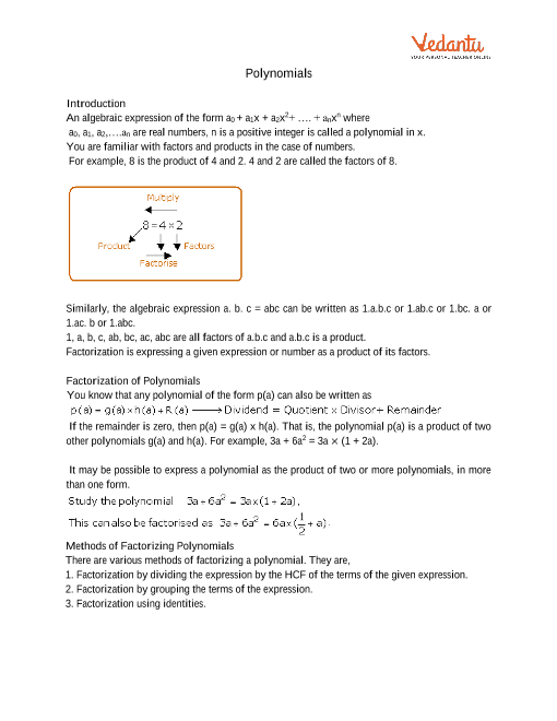 Class 9 Maths Revision Notes For Polynomials Of Chapter 2