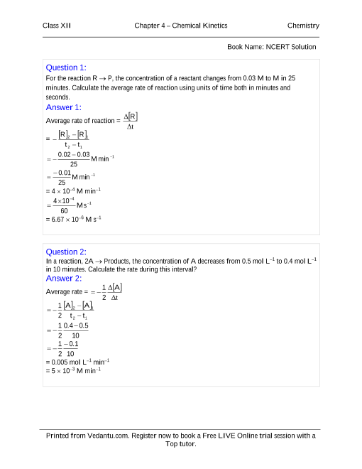 Chemical Kinetics Class 12 Ncert Pdf Download