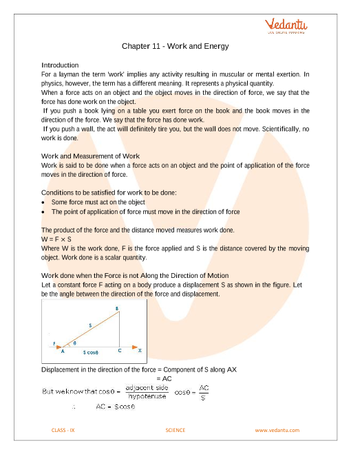 CBSE Class 9 Science Chapter 11 - Work And Energy Revision Notes