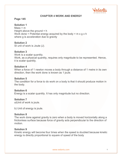 Lakhmir Singh Physics Class 9 Solutions Chapter 4 Work And Energy