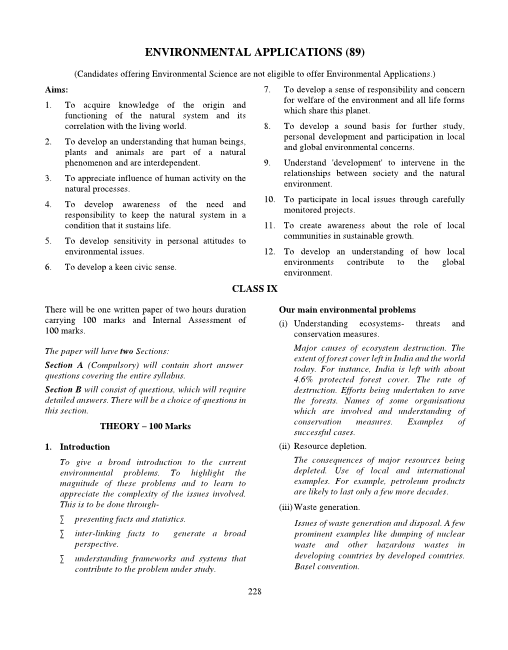 icse-class-9-environmental-applications-syllabus-2017-2018-examinations