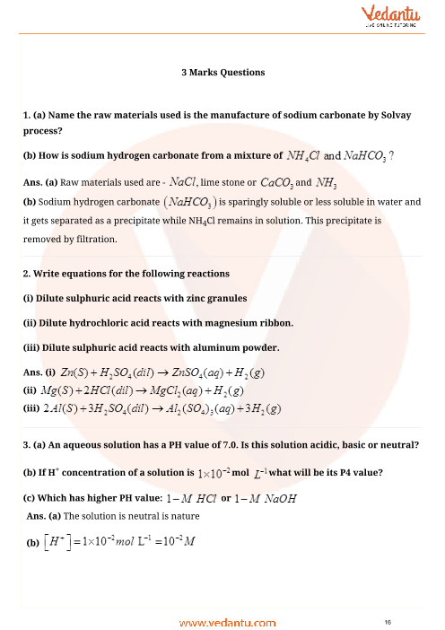 Important Questions For Cbse Class 10 Science Chapter 2 Acids Bases And Salts