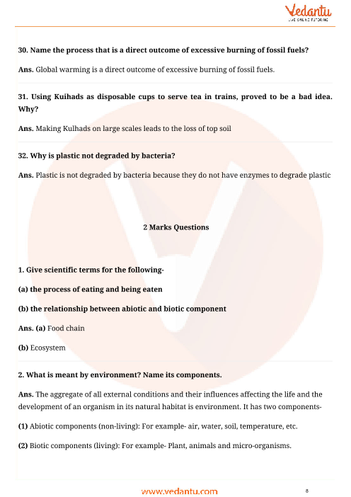 Important Questions For Cbse Class 10 Science Chapter 15 Our Environment