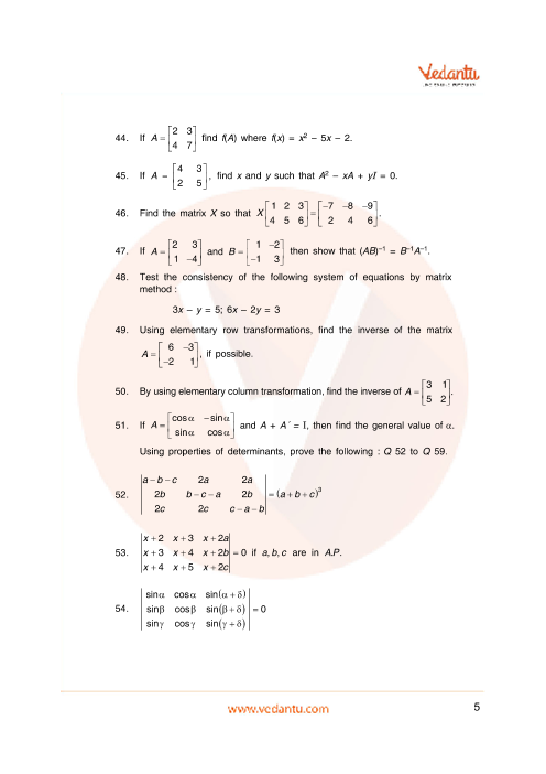 CBSE Class 12 Mathematics - Chapter 3 - Matrices - Important Questions ...