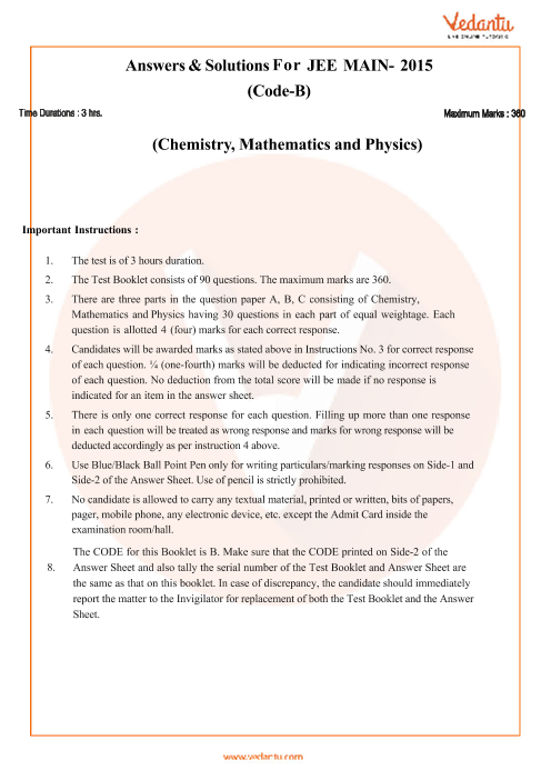 JEE Main 2015 Set-B Question Paper with Answer Keys - Free ...