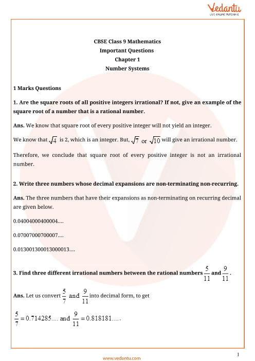 class 9 maths chapter 1 case study questions