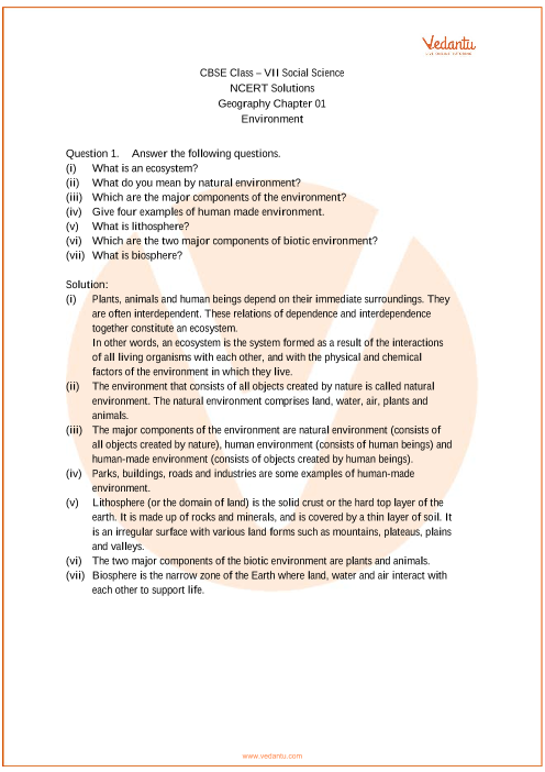 NCERT Solutions For Class 7 Social Science Our Environment Chapter-1