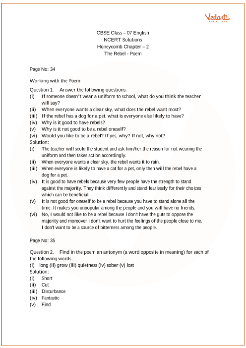 NCERT Solutions for Class 7 English Honeycomb Chapter-2 