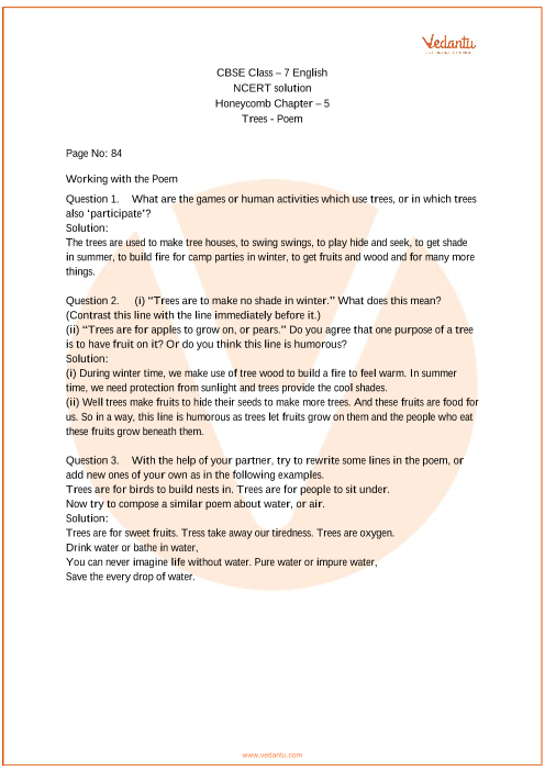 NCERT Solutions for Class 7 English Honeycomb Chapter-5 