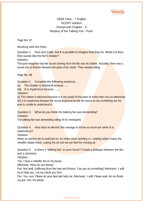 NCERT Solutions for Class 7 English Honeycomb Chapter-6 