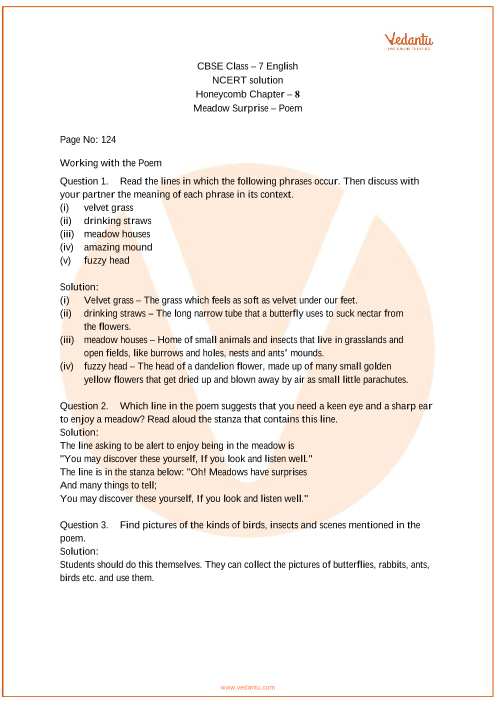 ncert solutions for class 7 english honeycomb chapter-8