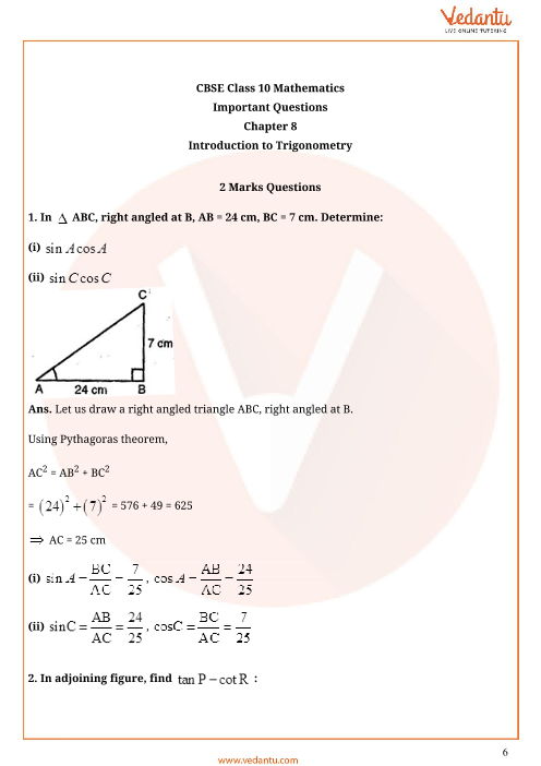 case study questions class 10 maths introduction to trigonometry