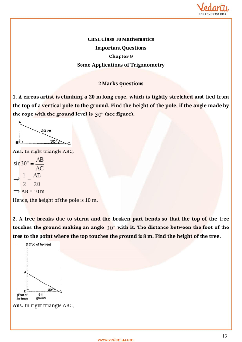 Important Questions of CBSE class 10 Mathematics