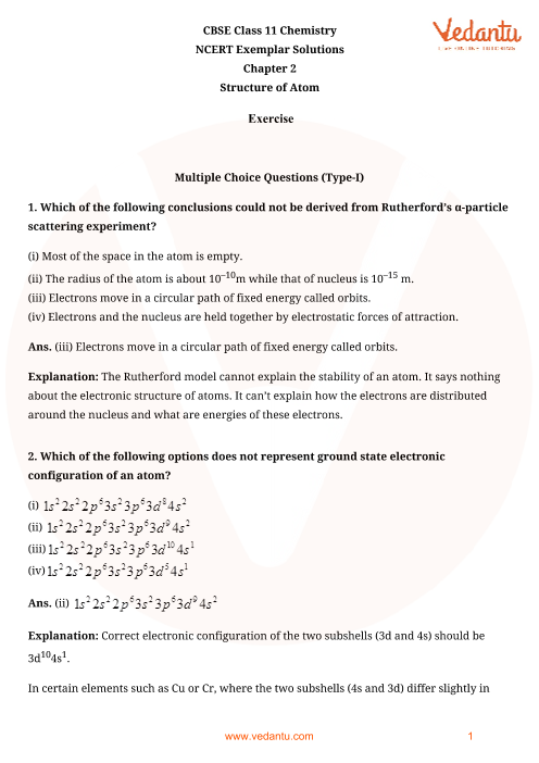 class 11 chemistry chapter 2 ncert exemplar solutions