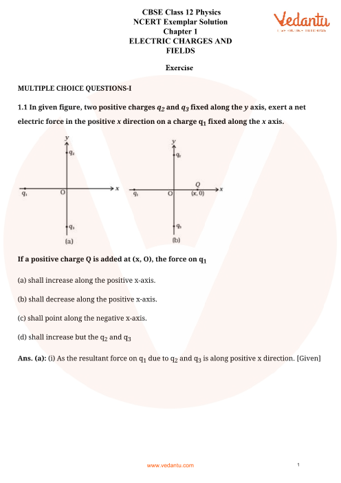 NCERT Exemplar For Class 12 Physics Chapter 1 - Electric Charges And ...