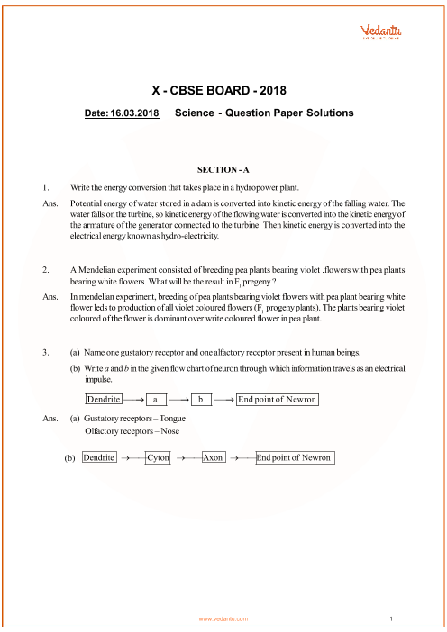 Previous Year Science Question Paper For Cbse Class 10 2018