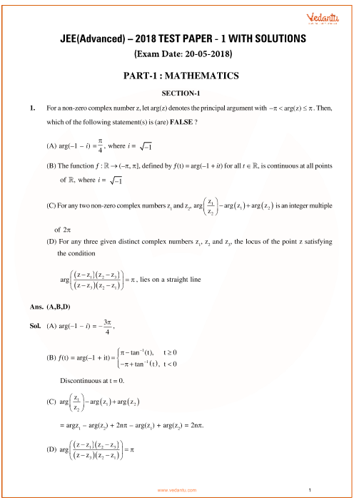 Jee Advanced Maths Question Paper With Answer Keys Free Pdf Download